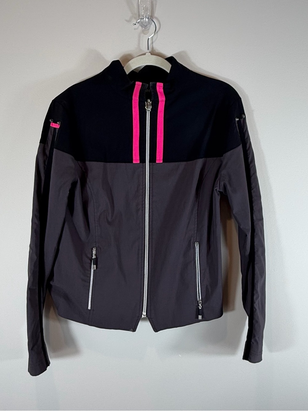 jamie sadock Black and Hot Pink Zip-Front Jacket Size Small